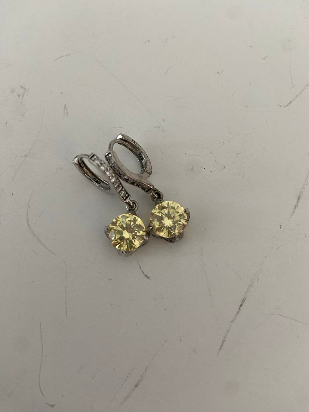 Simulated Gemstone Hoop Earrings - Fair Condition